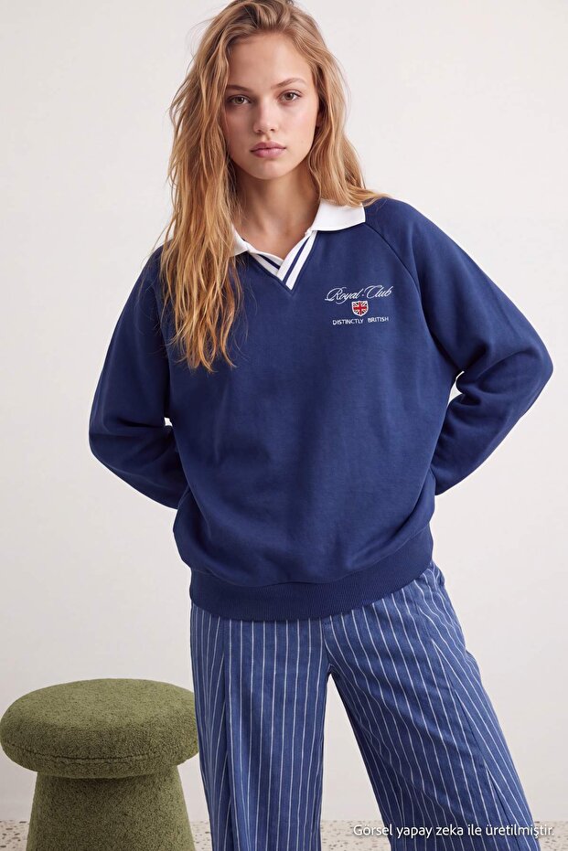 Navy Blue Knitted Sweatshirt Twoaw25Sw00173