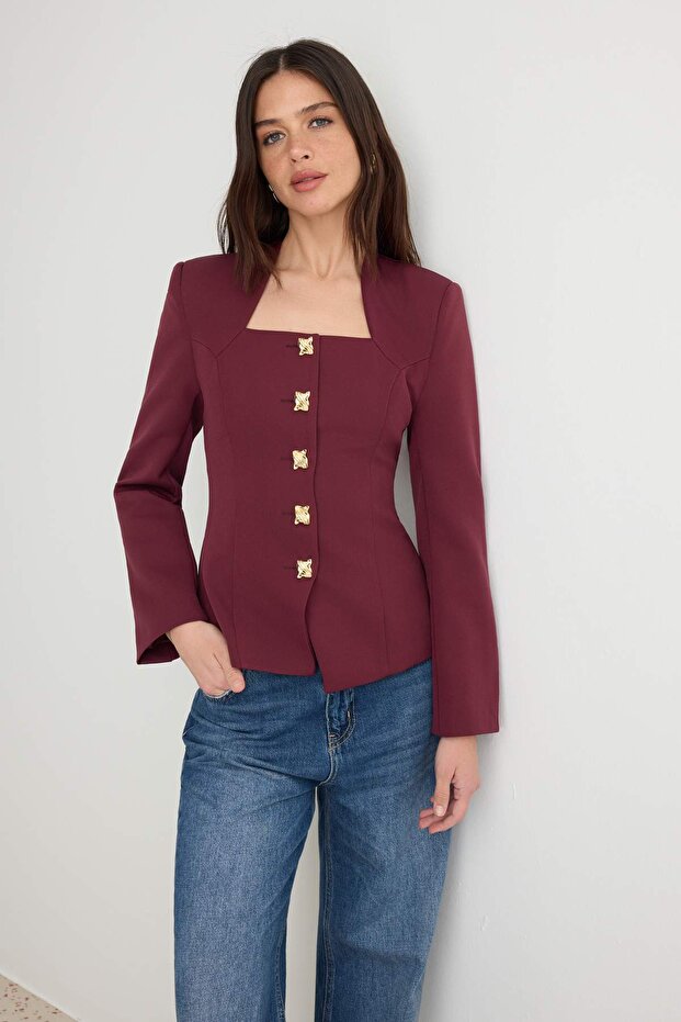 Bordo Blazer Ceket TWOSS26BC00009