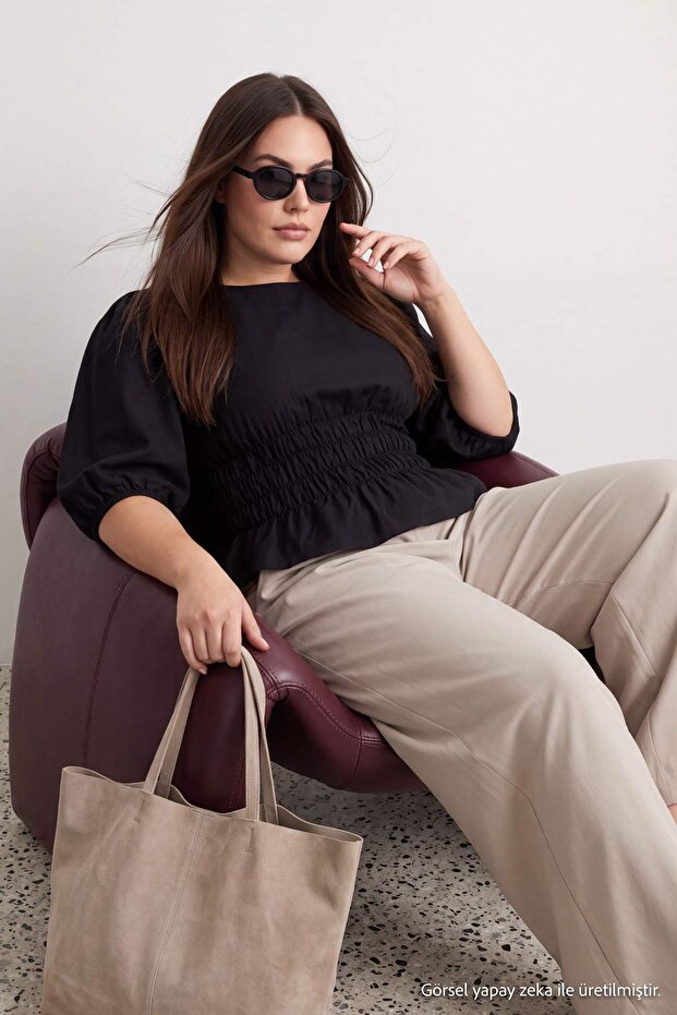 Black Finike Woven Plus Size Blouse