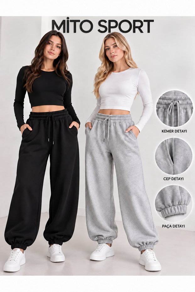 Gray Black Paca Elastic Waist Slimfit Sweatpants