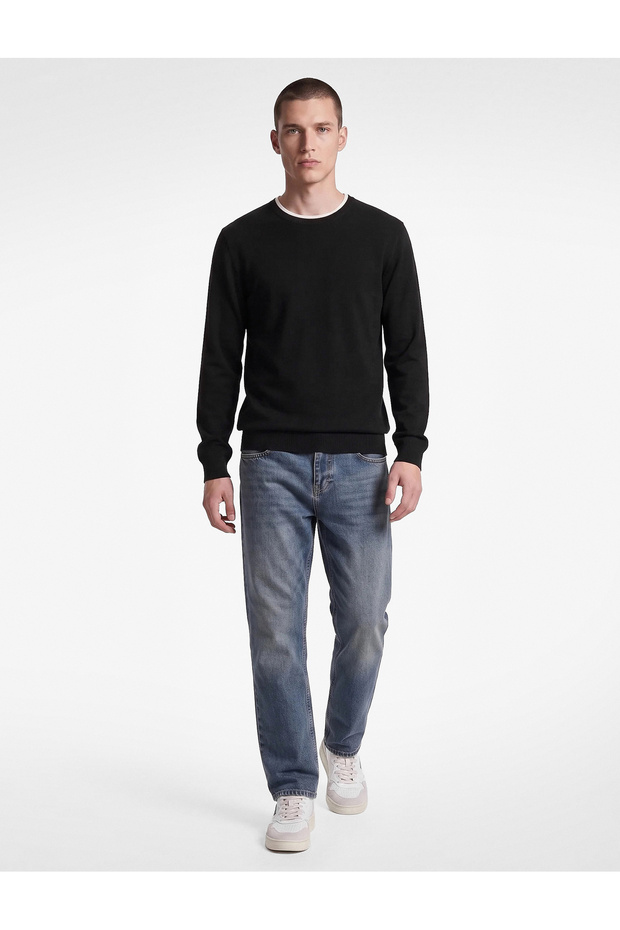 Long Sleeve Contrast Detailed Crew Neck Knitwear Sweater