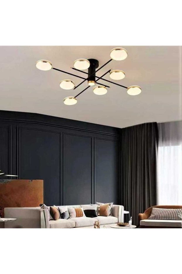 Modern 6-Light Metal Ceiling Light with Remote Control, White, E27 Sockets