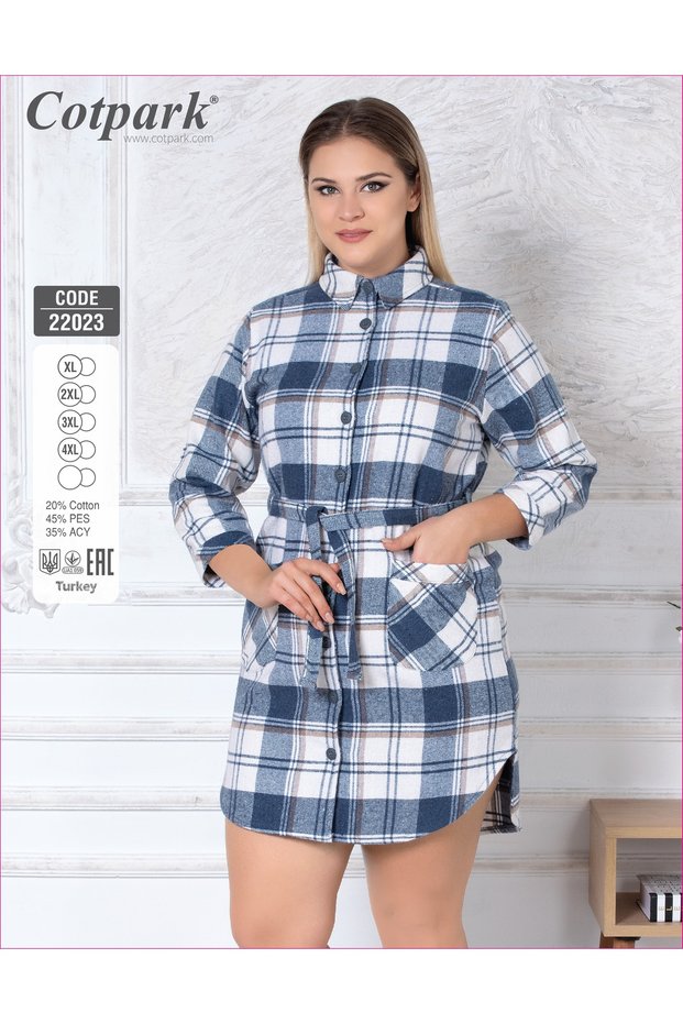 Women's Buttoned Lumberjack Tunic Shirt 22023