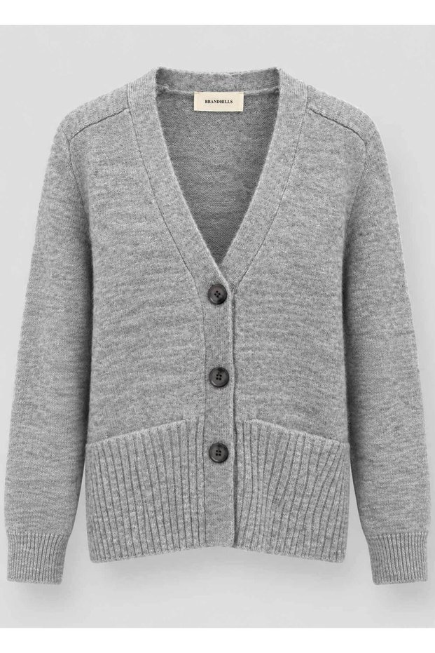 Gray Color Women's Knitwear Cardigan with Pockets