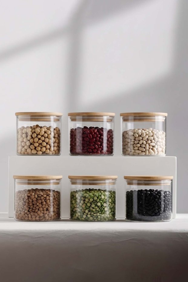 Basic Bamboo Lid 6-Piece Glass Jar Set 530 Cc
