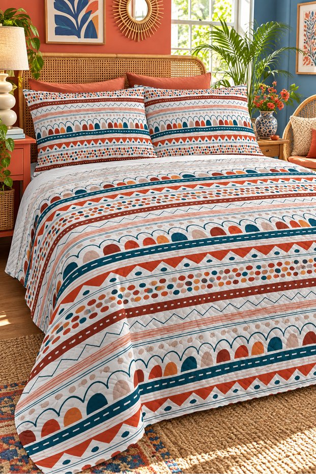 Modern Pattern Double Printed Pique (200x220 Cm) Colorful