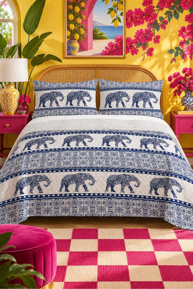 Elephant Pattern Double Printed Pike (200x220 Cm)