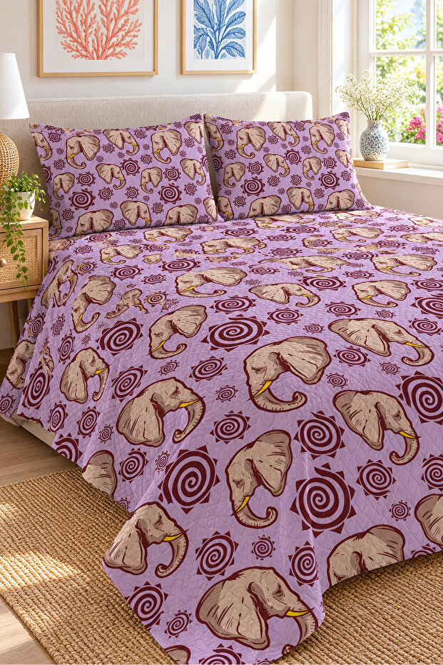 Elephant Figured Bedspread 200X220 Double Pique Set