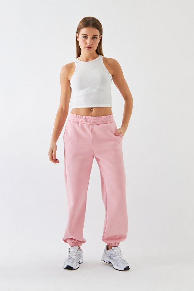 Oversize Unisex Sweatpants Pink – 3-Thread Ribbed, Elasticated Waistband, Pockets, Modern Relaxed Fit