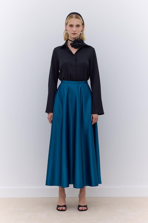 Saten Flawed Evening Dress Skirt Green
