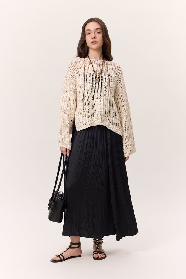 Crush Saten Skirt Charcoal