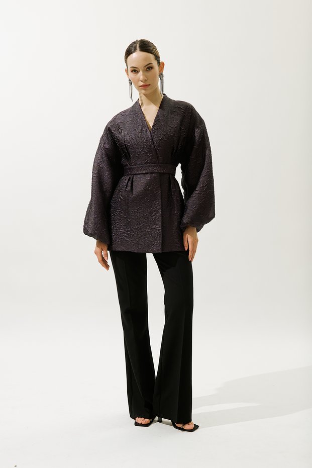 Jacquard Organza Kimono Purple