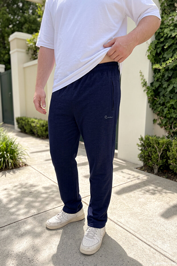 Sports Men's Sweatpants with 3 Pockets and Zipper Rea-0705 Navy Blue