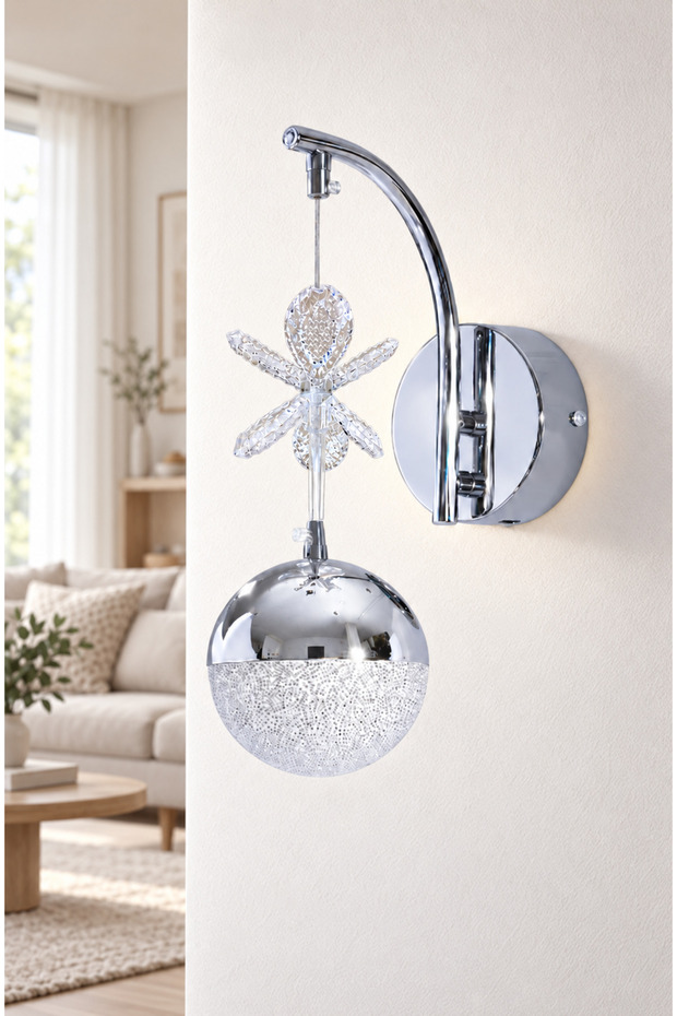 Stylish Led Sconce Butterfly Stone Pendant Lamp Chrome