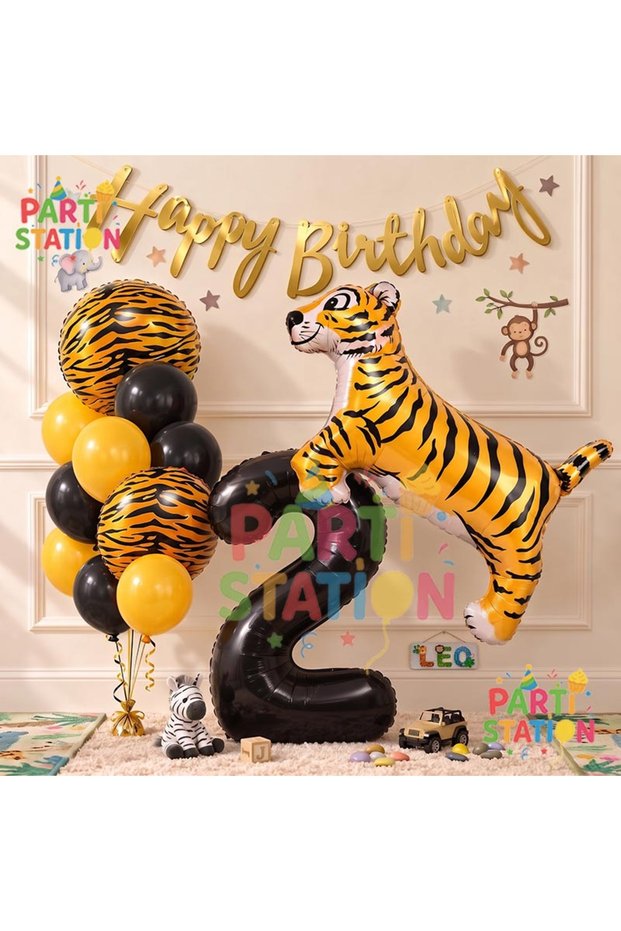 Safari Concept Tiger 2 Year Old Balloon Set Tiger Party Concept Birthday Balloon Set Jungle Tiger Balloon