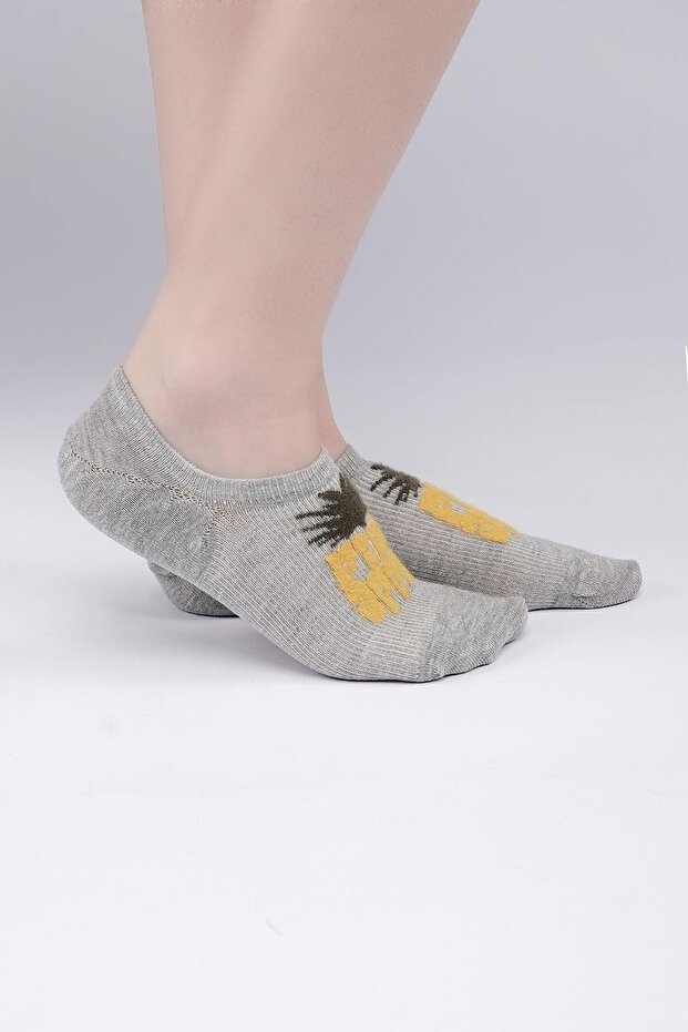 Women's Cotton Single Patterned No Show Socks Gray