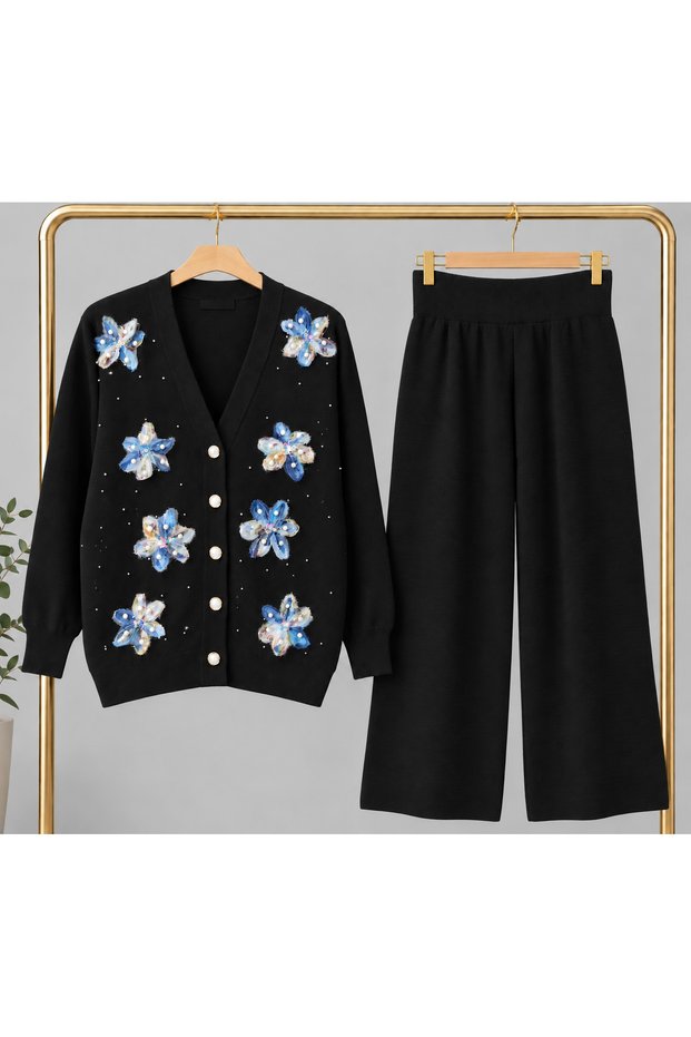 Floral Knitwear Set (Black)