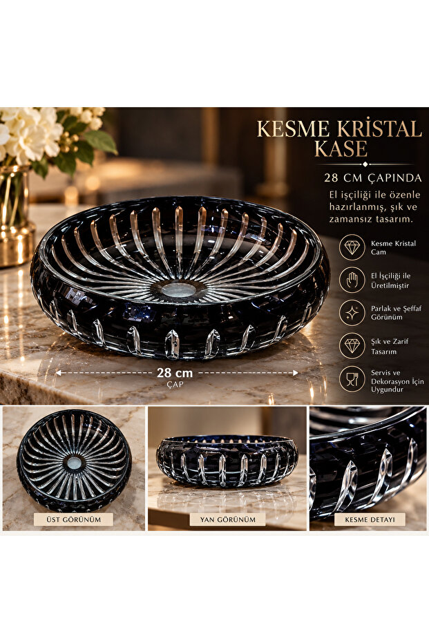 28 cm Colorful Cut Crystal Glass Presentation Bowl / Salad Bowl / Fruit Bowl