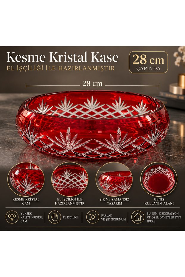 28 cm Colorful Cut Crystal Glass Presentation Bowl /Salad Bowl /Fruit Bowl Red Christmas Tableware Decor