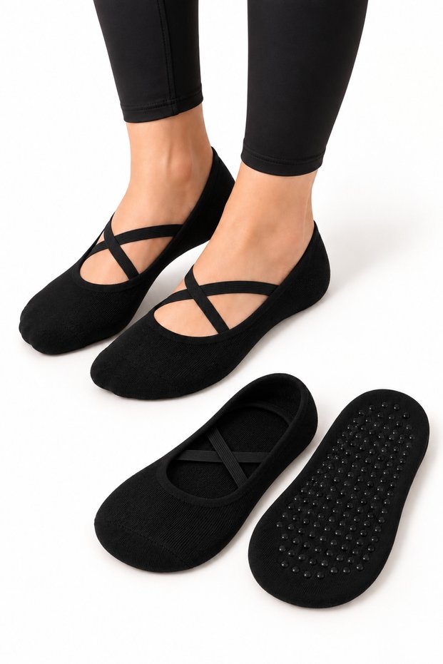 Women's Non-Slip Sole Cross-Strapped Ballerina Socks Pilates Yoga Home Socks