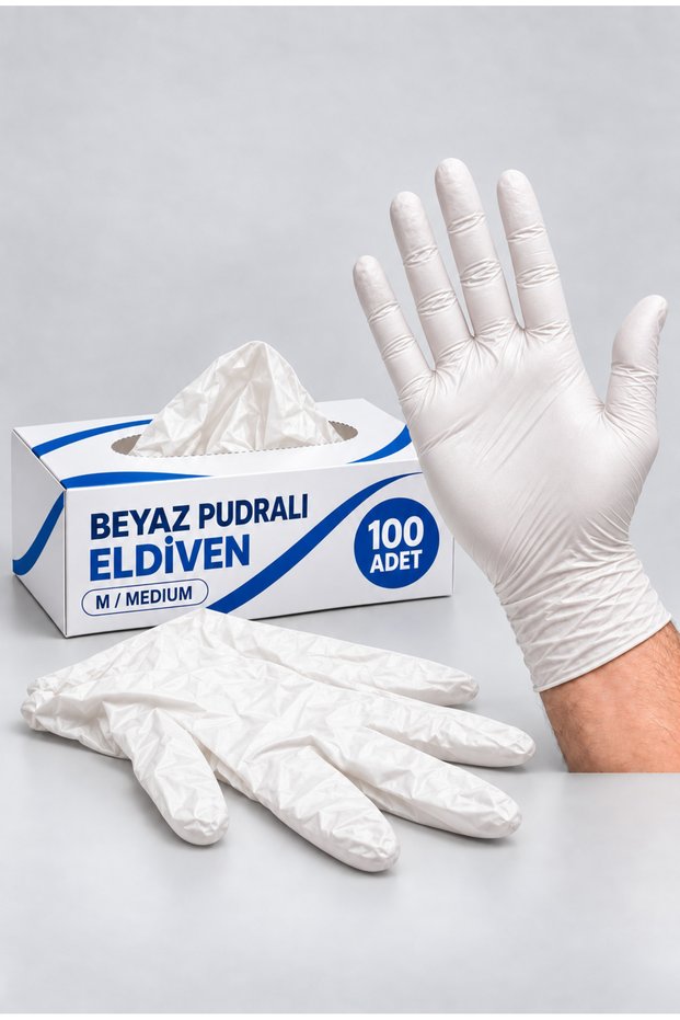 100 Pieces White Medium Medium Size Powdered Inspection Gloves Multi-Purpose Gloves