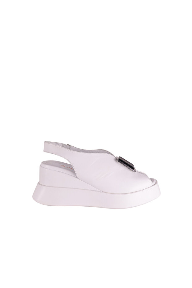 Women's Heeled Sandals Wedge Heel White Genuine Leather Platform