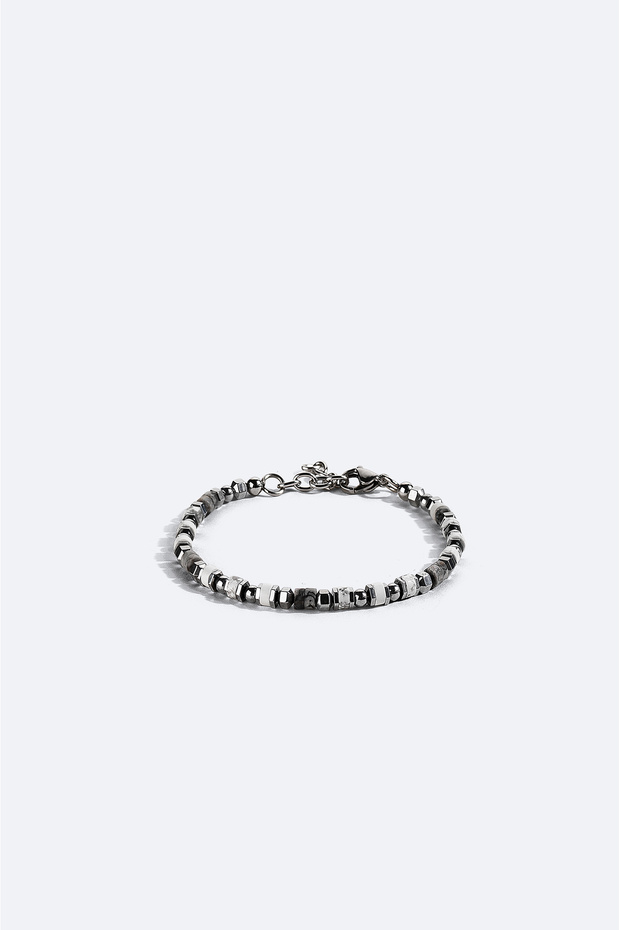 Men's Gray Hematite and Howlite Stone Bracelet B009613