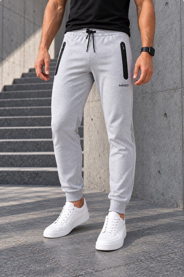 Men's Slim Fit Zippered Sweatpants - Grimelange Pockets