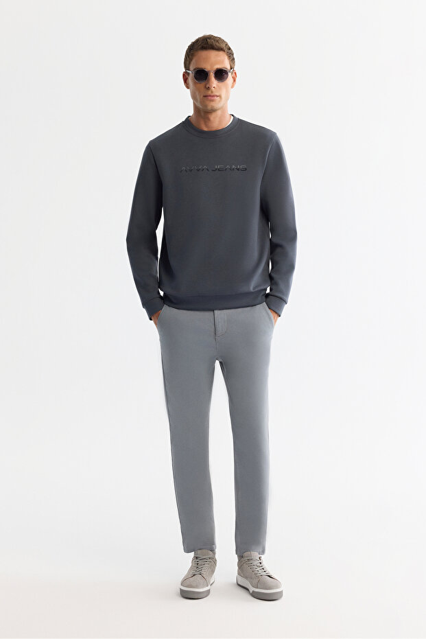 Men's Gray Slim Fit Trousers with Elastic Sides and Soft Buttons, Double Leg, A42Y3007