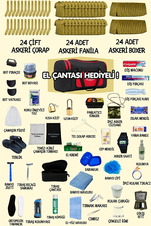 119 Piece Fully Equipped 24-Piece Military Set (with Carrying Bag as a Gift) - Beginner Soldier Package