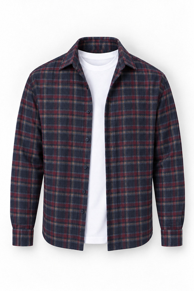 Dragon Relaxed Fit Cotton Checkered Flannel Men's Shirt - Burgundy