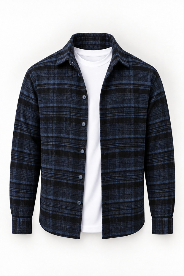 Brandon Relaxed Fit Cotton Wide Striped Lumberjack Men's Shirt - Navy Blue