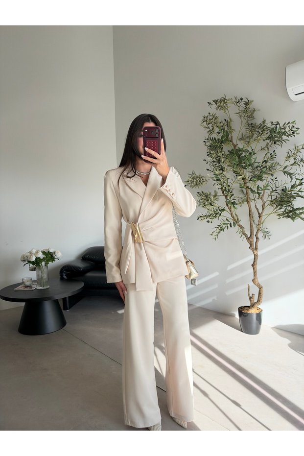 Cream Gold Accessory Jacket and Trousers Set
