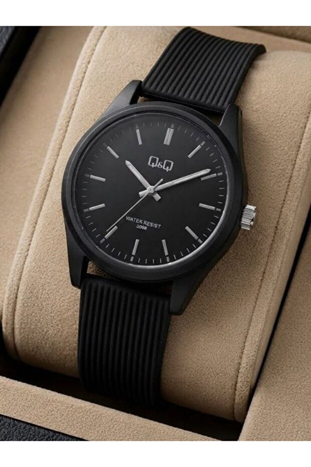 Men's Black Silicone Cord Black Dial Quartz Wrist Watch with 2 Year Warranty
