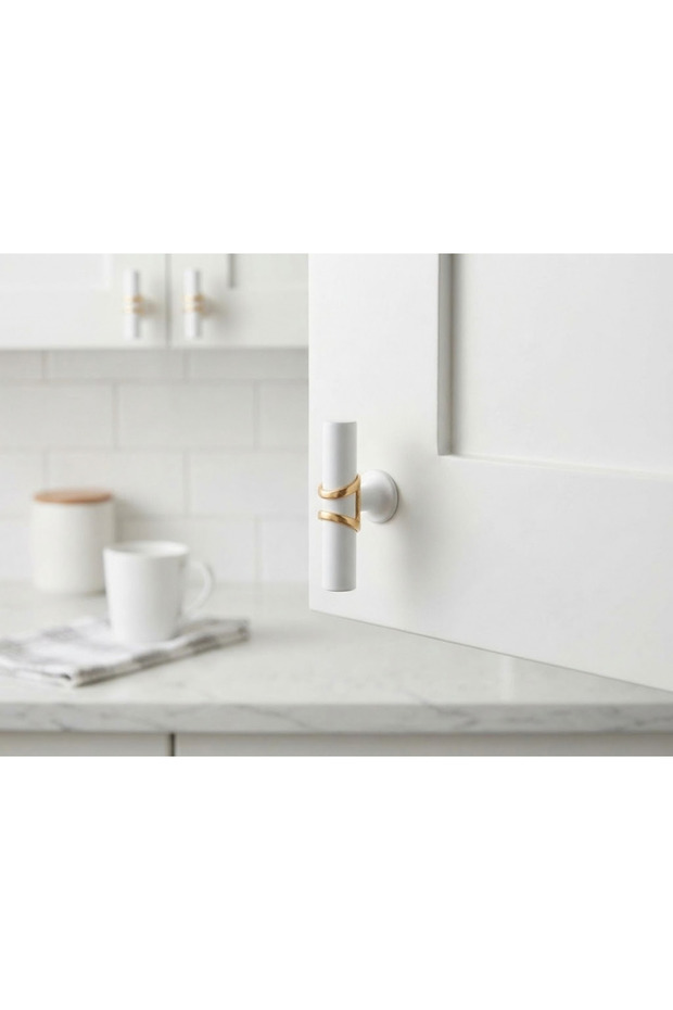 Esin White Gold Button Handle Luxury Country Kitchen Furniture Cabinet Drawer Handle