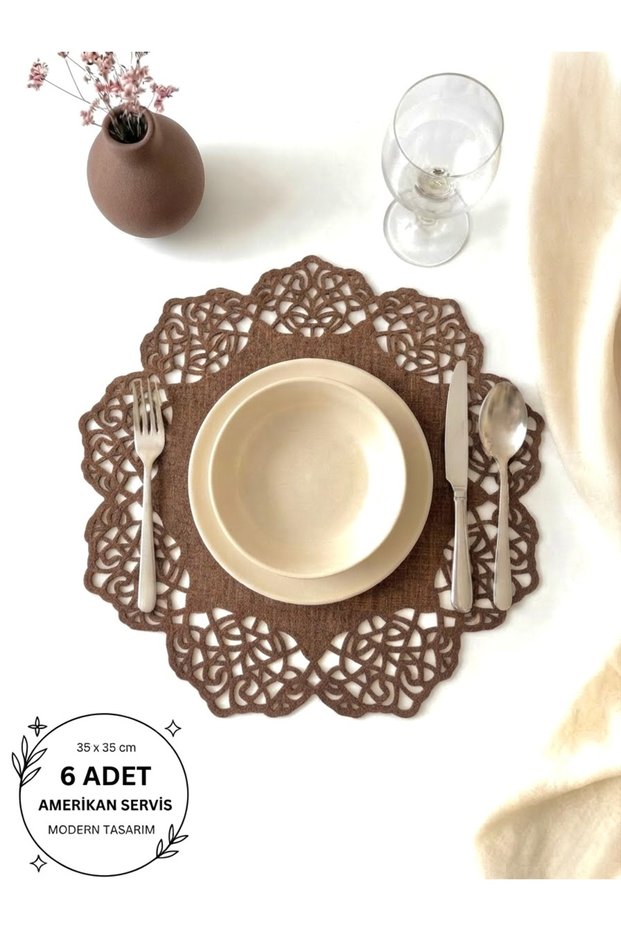 Brown Suede Fabric American Service Placemat 35X35 cm Round Set of 6 - Stylish and Durable