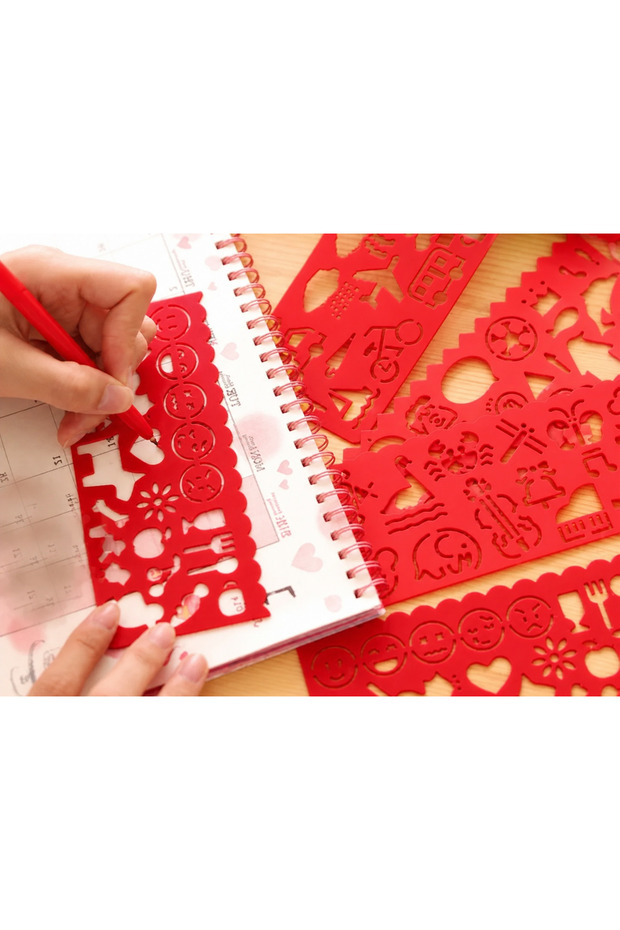 3D Printing Daily Objects and Emoji Drawing Template - Multi-Pattern Stencil - Red Bzeldr05