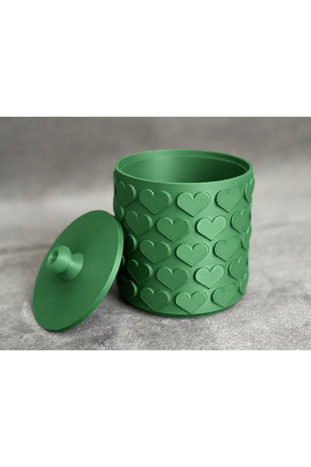 3D Printing Heart Pattern Storage Box with Lid - Two-Color Organizer - Green