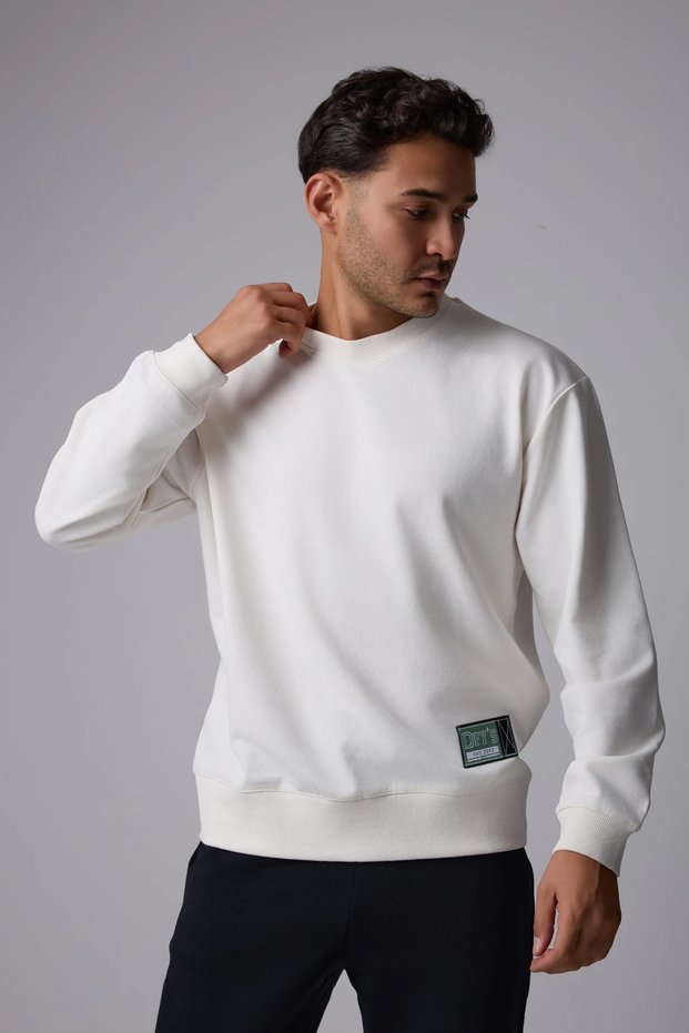 Men's Oversize Sweatshirt with Label Detail Ecru