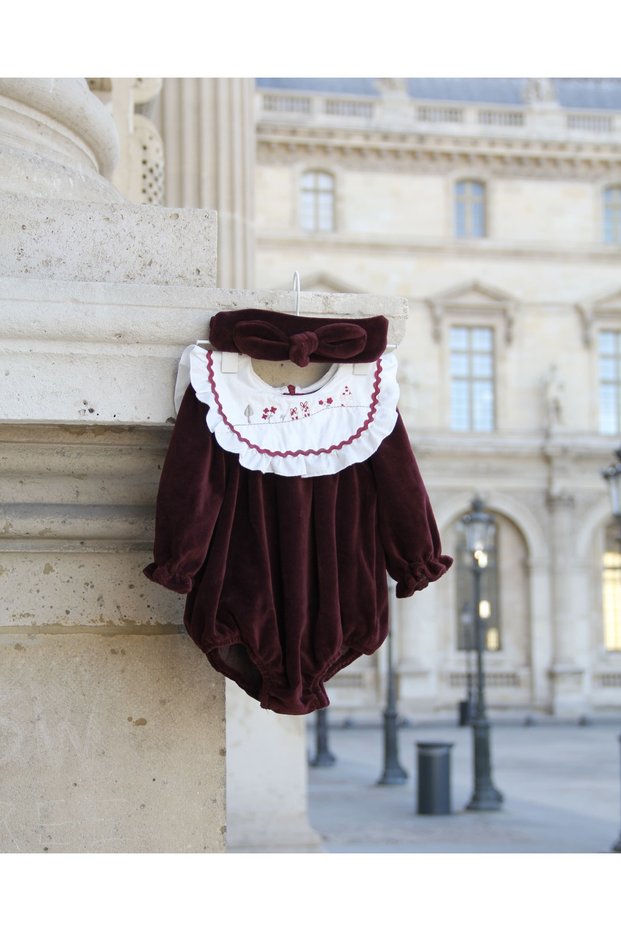 Amélie Embroidered Velvet Romper Set