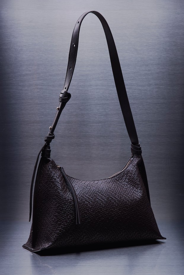 Textured Leather Shoulder Bag Brown