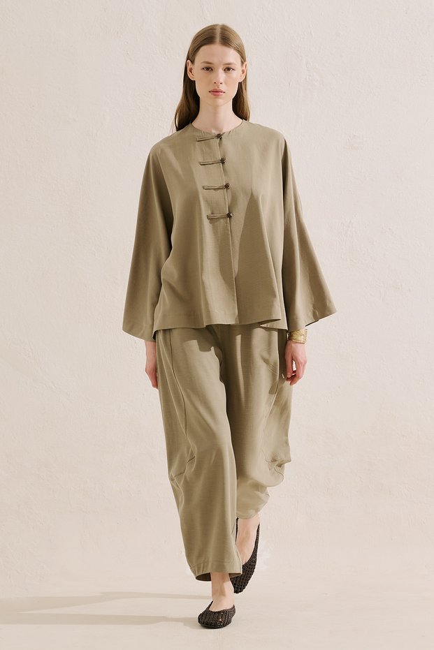 Linen Mixed Wide Sleeve Jacket Çağla