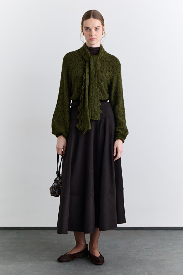 Buy Detailled Wide Skirt Brown