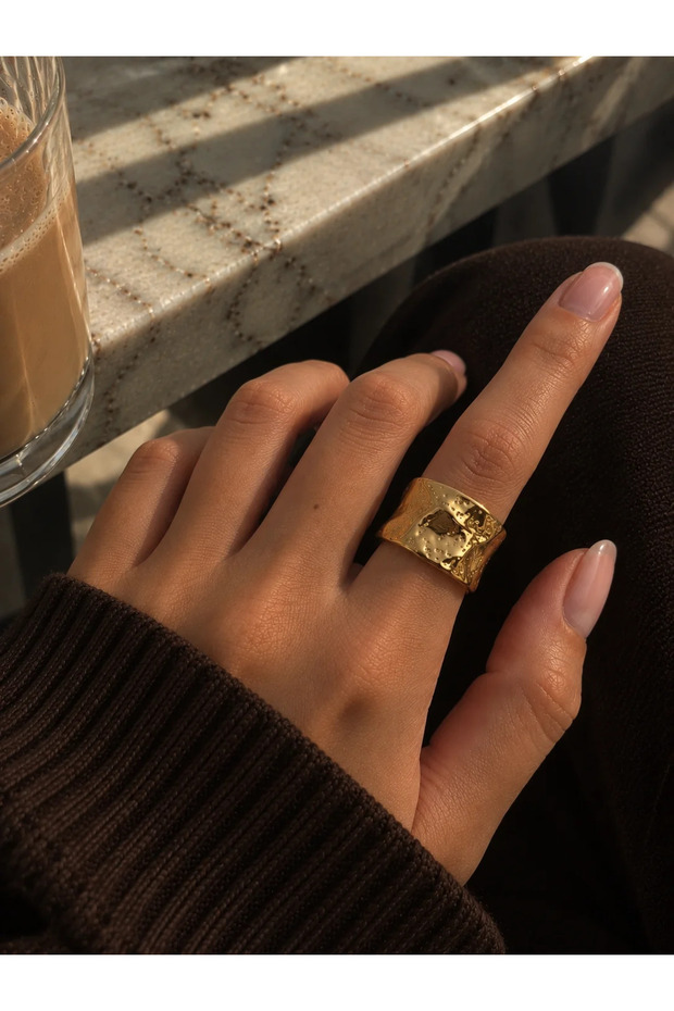 Gold Textured Thick Ring - Modern Design