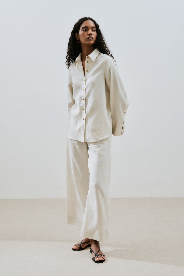 Linen Shirt with Wide Cuffs Stone