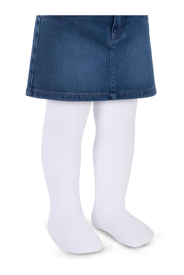 Basic Plain Terry Baby Girl Pantyhose - White