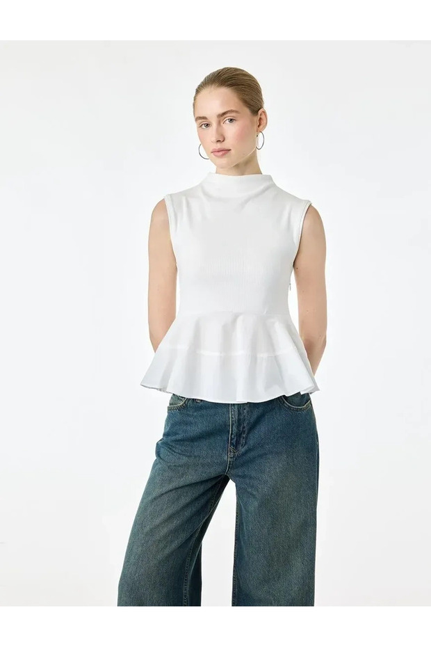High Neck Camisole Peplum Blouse 7Wal30013Ik Ecru
