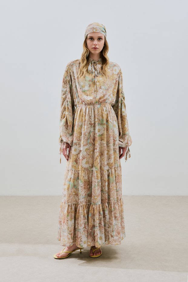 Long Tie Chiffon Dress Blossoms