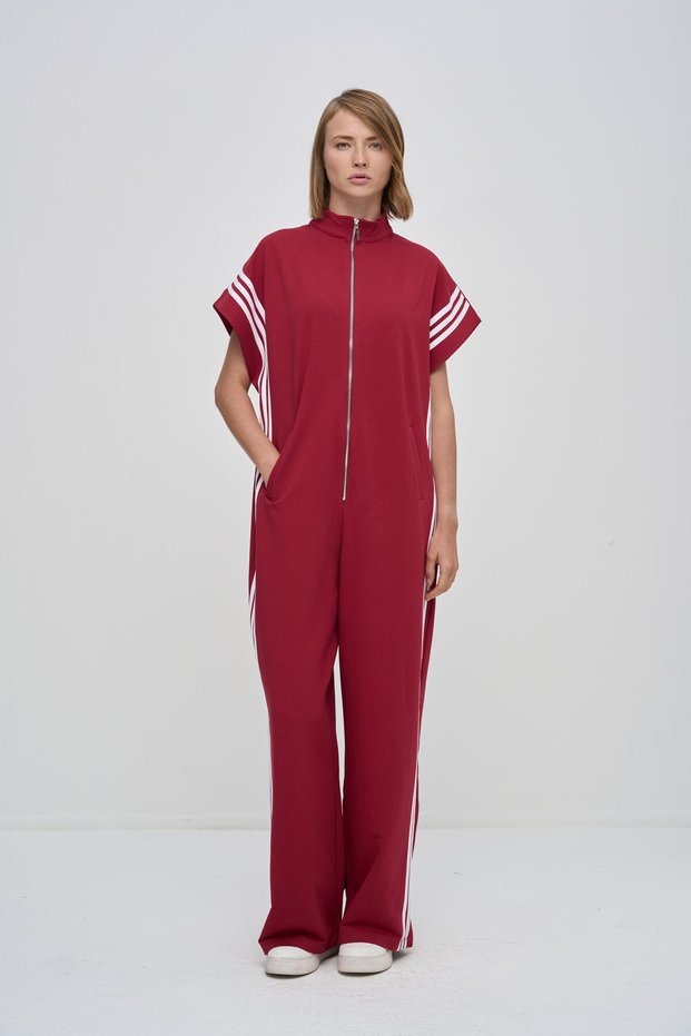 Sleeveless Stripe Detailed Zippered Jumpsuit