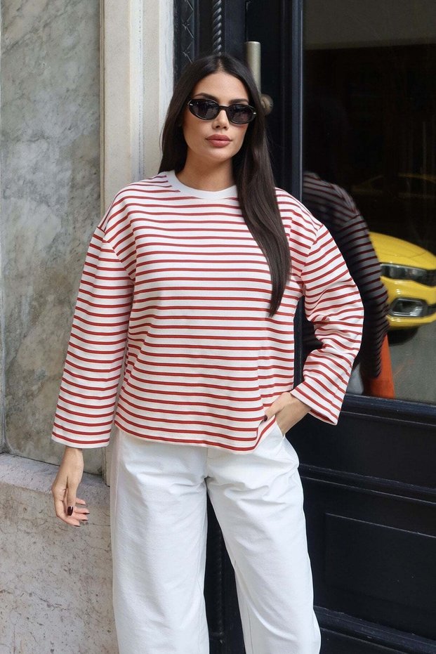 Oysho Fabric Striped Blouse Red
